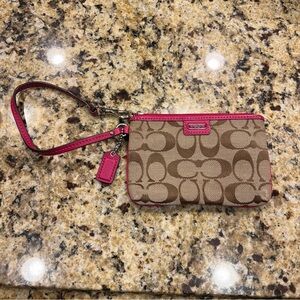 Coach Wristlet Wallet Hot Pink Tan Brown